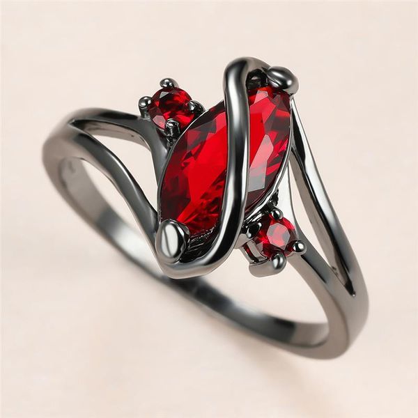 

wedding rings luxury female red crystal stone ring charm 14kt black gold for women promise leaf zircon engagement, Slivery;golden