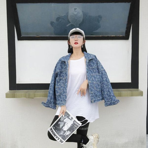 

women loose denim jacket spring and autumn korean single-breasted print plus velvet short coat female ins women's jackets, Black;brown