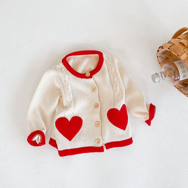 

baby girl knitted cardigan heart sweater coat solid sweater kids single-breasted outerwear toddler girl sweater, Blue