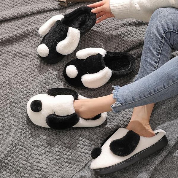 

women lovely slippers flips flops winter warm cute dog shoes fashion platform sandals slides non-slip flats indoor comfortable, Black