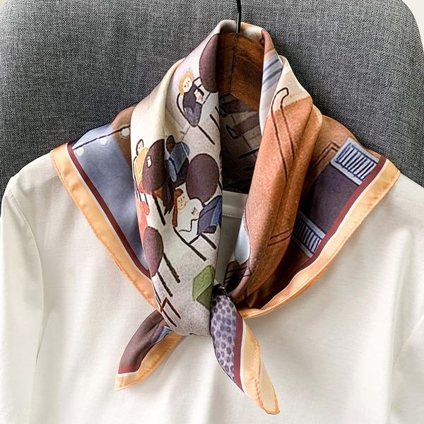 

scarves brand 53*53cm animal print square silk scarf women office fashion small neck scarfs lady hair band female ribbon neckerchief, Blue;gray