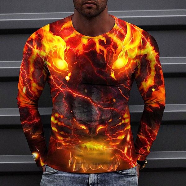 

men's tee t shirt 3d print graphic lightning lion round neck casual daily 3d print long sleeve casual fashion designer comfortable blu, White;black