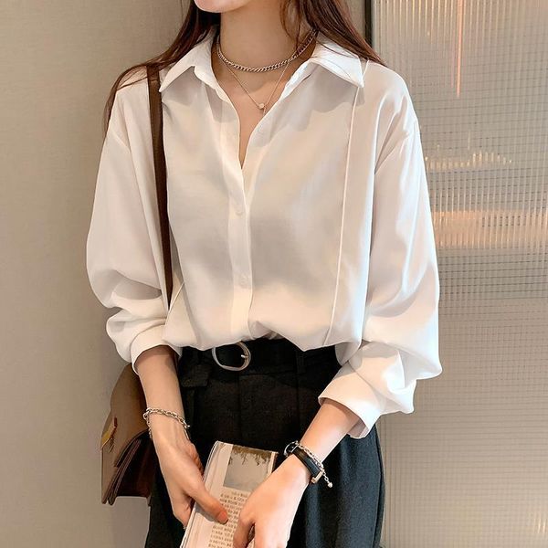

women's blouses & shirts oversize tunic women clothes chemise long sleeve collared korean clothing white collar blouse chic