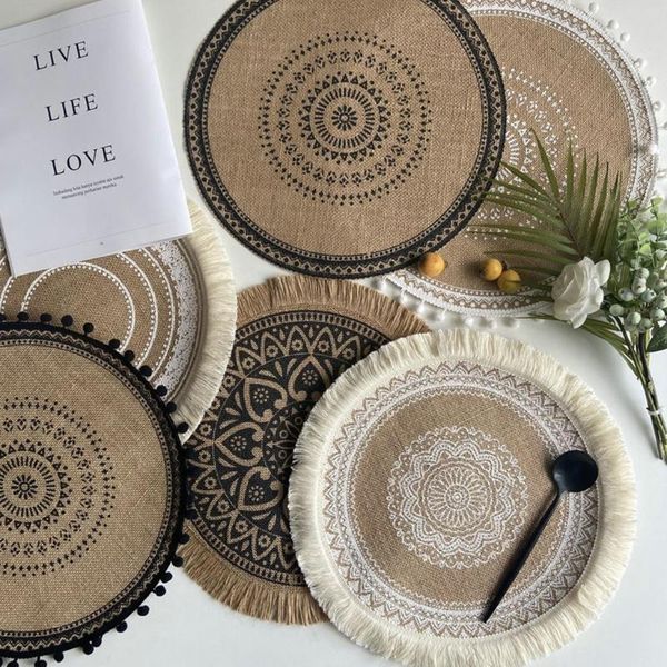 

mats & pads creative mandala round placemat boho woven macrame fringe tassels table mat heat resistant cup plate dish for kitchen ta