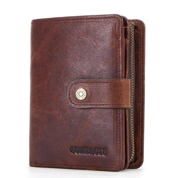 

wallets r43 men's purse vintage coin zipper genuine leather short men wallet holder ring card, Red;black