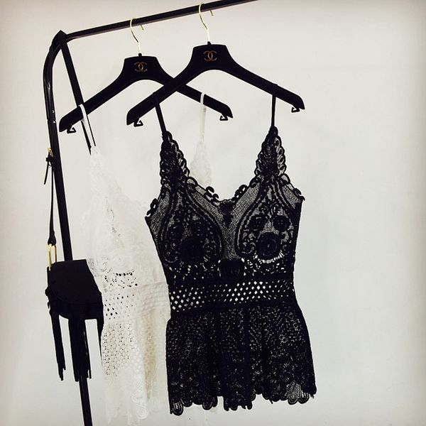 

black camis beach out v-neck camisole female spring summer wear embroidery blouse, White