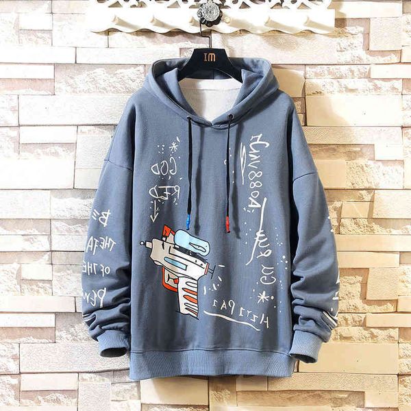 

letter spring men's printed loose hooded sweater youth fashion casual trend, Black