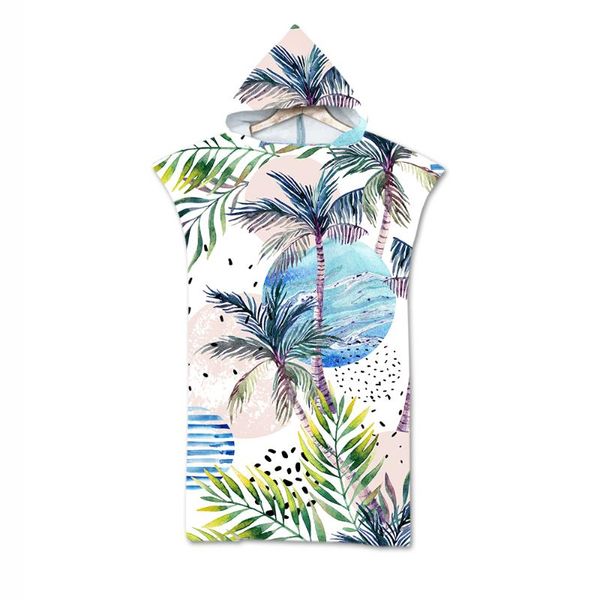 

towel leaves print microfiber beach dress hooded robe poncho bath for swim surf bathrobe beachwear de plage