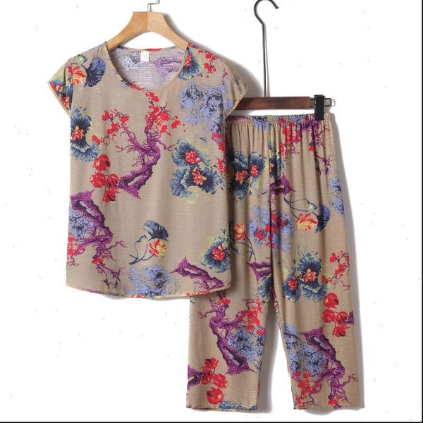 

2pcs mother nightie linen cotton women sleepwear home clothes plus large size xl 4xl pajamas sets female short sleeve summer, Black;red