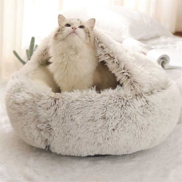 Inverno 2 in 1 Letto per gatti Rotondo Caldo Casa per animali Lungo Peluche Cane Sacco a pelo Cuscino per divano Nido per cani di piccola taglia Gatti Gattino 211006