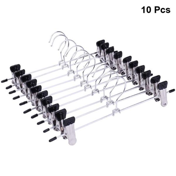 

10pcs non-slip stainless steel hangers drying clothes hanger with clips for coat trouser pants (black) & racks