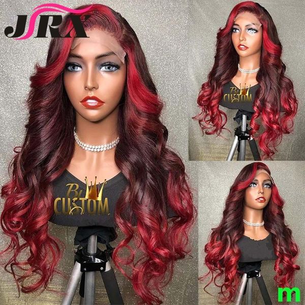 

ombre red burgundy deep part t lace wigs glueless peruvian human hair 180% density 99j pre plucked remy wavy, Black;brown