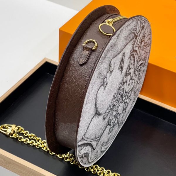 

fashion designer handbag luxury brand totes bag characters printed handbags leather circular shoulder bags 2 colors chain strap purse flower