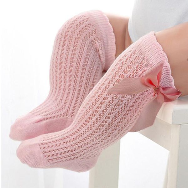

socks baby girl mesh thin big bow infant long knee high sock cotton born for girls priness bowknet, Pink;yellow
