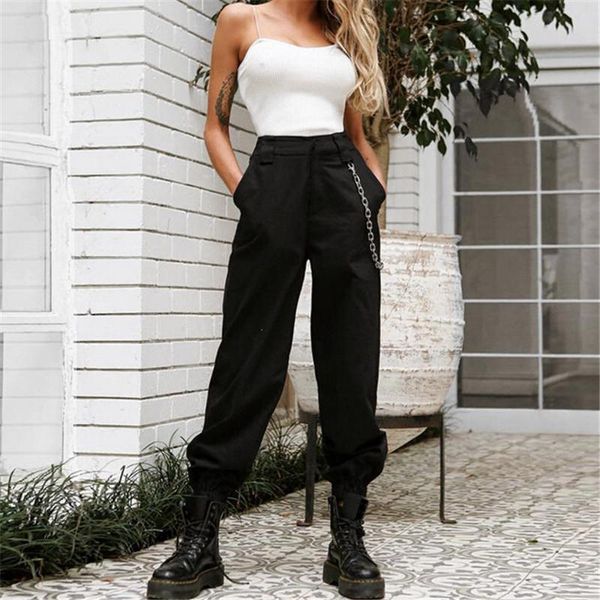 

women's pants & capris trendy women plus size casual pencil 2021 elegant woman loose long trousers office ol work plain s-2xl, Black;white