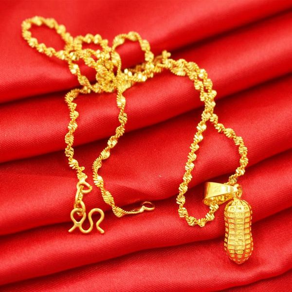 

pendant necklaces solid peanut chain yellow gold filled women plant shaped necklace jewelry gift, Silver