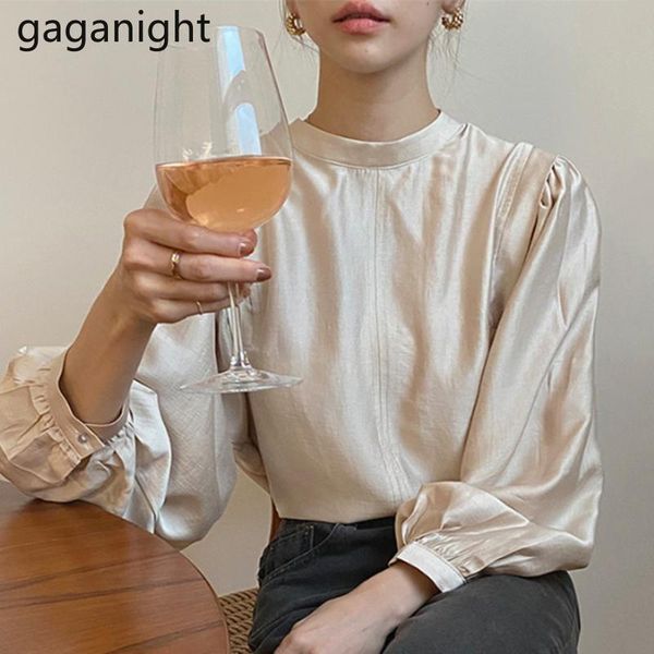 

women's blouses & shirts gaganight chic japan style women blouse long sleeve stand neck fashion solid shirt office lady elegant blusas, White