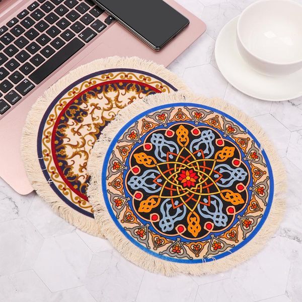 

mouse pads & wrist rests persian rug style round woven carpet game pad cup fring retro home office computer table decor accessories