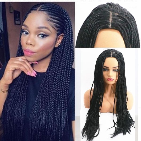 

non front lace hand hook wigs fashionable african dirty braid wig women's long black synthetic hair wig1