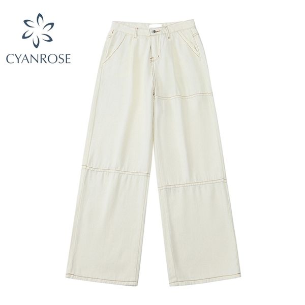 

wide leg denim pants irregular spliced high waist stitched design streetwear baggy jeans female fashion solid rok 210515, Blue