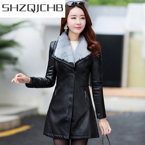 

women's leather & faux shzq plus size 5xl 2021 winter jacket women autumn thick velvet coat spring ladies clothes chaqueta mujer lwl860, Black