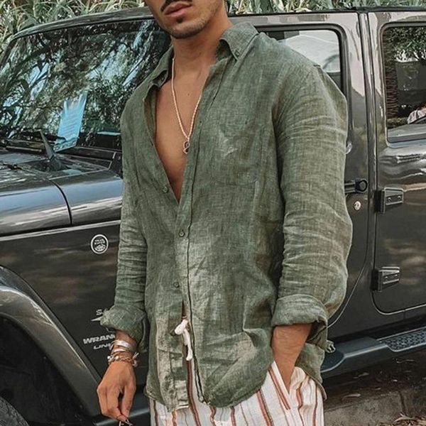 

men's casual shirts summer cotton and linen shirt men fashion solid long sleeve turn-down collar blusa stretwears, White;black