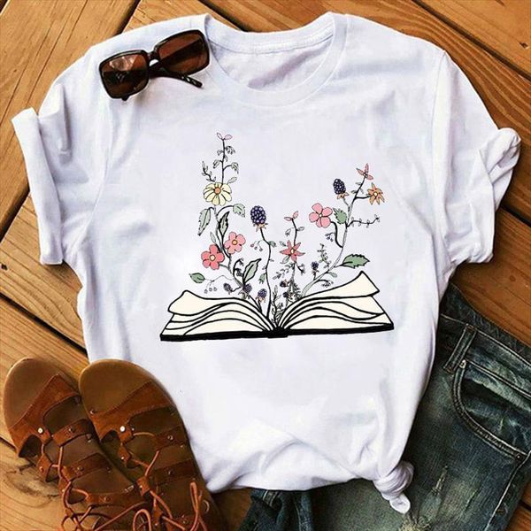 

and women graphic book men t shirt flower womens painting print fashion summer clothes clothing tee female, White;black
