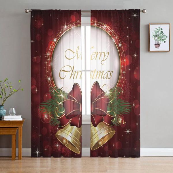 

curtain & drapes bells starlight merry christmas holiday sheer voile curtains living room bedroom window balcony screen tulle