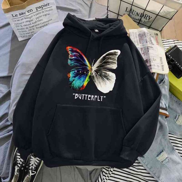 

oversize hoodies women streetwear harajuku color butterfly sweatshirt clothes short sleeve cotton loose hip hop plus size, Black