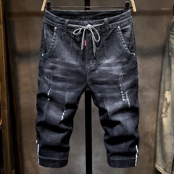 

summer thin seven-point harlan jeans men's loose shorts korean fashion casual 7-point tide brand tooling breeches, White;black