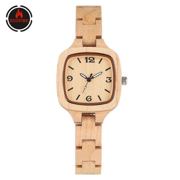 Orologio da donna in puro legno d'acero Quadrante quadrato moda Elegante braccialetto in legno per orologi da polso Lady Hidden Clasp Reloj Femenino