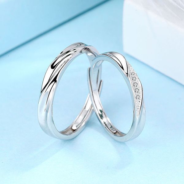 

925 pure open korean version silver ring interweaved with love couple pair jewelry