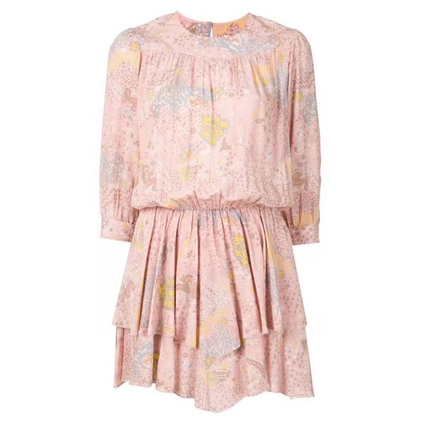 

dress 2021 pink bottom yellow flower nine-point sleeve short p1by, Black;gray
