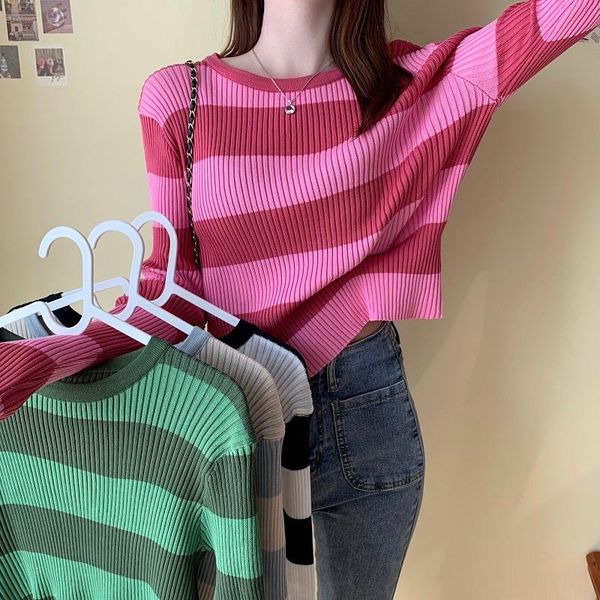 

women's sweaters striped knitted pullover woman blouses winter clothing latest 2021 spring autumn korean vestidos female d0330, White;black