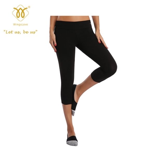 WingsLove Women Cotton Active Workout Athletic High Rise Running Legging Pantaloni sportivi Cintura elasticizzata Settimo pantaloni Q0801