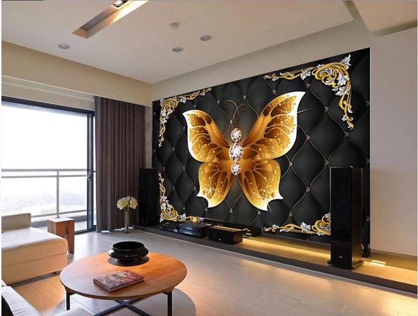 

wallpapers custom po 3d wallpaper golden butterfly jewelry tv background home decor living room wall murals for walls 3 d