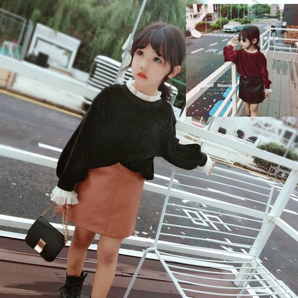 

skirts 2021 spring autumn little girls leather baby black button skirt pu kid solid mini a-link brown
