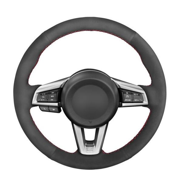 

steering wheel covers black suede hand-stitched no-slip car cover for mx-5 2021