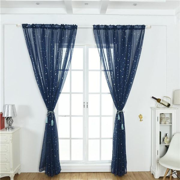 

Curtain & Drapes Wearing A Rod Small Fresh Silver Star Tulle Curtains Fashion Living Room Bedroom Transparent