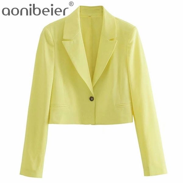 

summer autumn notched collar long sleeve regular fit women casual blazers yellow office lady cropped suit jacket coat 210604, White;black