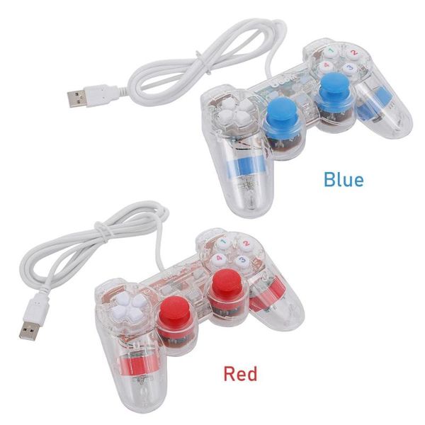 

game controllers & joysticks wired usb gamepad double vibration controller joystick joypad transparent led for pc lapwin7/10/xp clear
