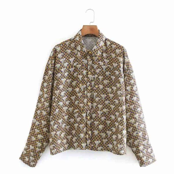 Primavera Mulheres Elefante Impressão Solta Camisa Femme Turndown Collar Manga Longa Blusa Casual Lady Tops Blusas S8101 210430