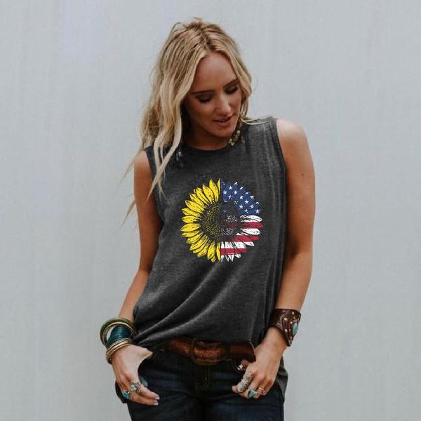 

women's tanks & camis sunflower stamping fashion women loose breathable round neck pullover vest sleeveless punk tank, White