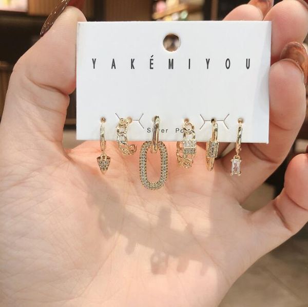 

korean temperament fashion asymmetrical chain ring ear bone clip geometry 6-piece mini buckle dangle & chandelier, Silver