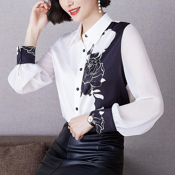 

women's blouses & shirts korean fashion silk women satin office lady shirt and blouse loose long sleeve blusas largas plus size xxxl wo, White