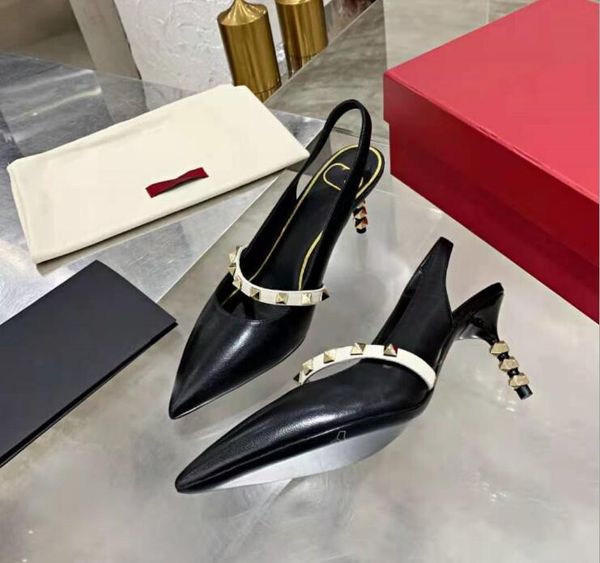 

dress shoes 2021 spring and summer brand v women's sandals pointed toe high heels casual fashion rivet hollow stiletto, Black