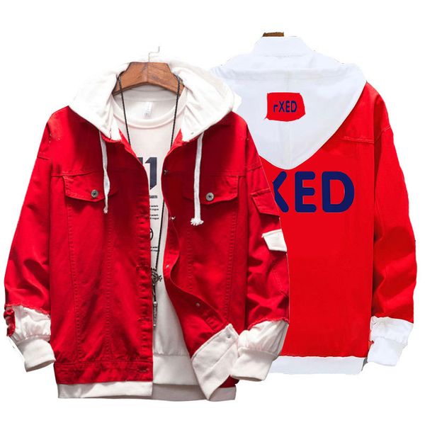 

men's jacket spring and autumn fashion print washed denim jacket trend hip-hop slim street style ripped hoodie fake two jackets, Black;brown