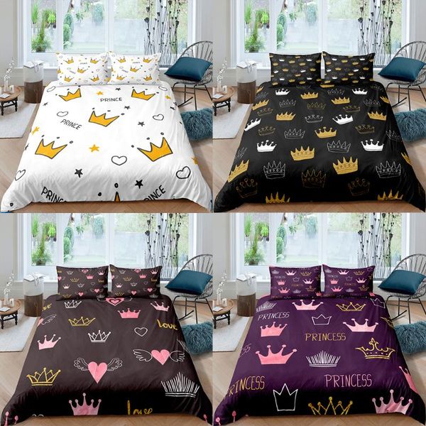 

bedding sets crown king  couple nordic 2/3pcs quilt bed linens 3d print comforter duvet cover set 240x220 bedspreads