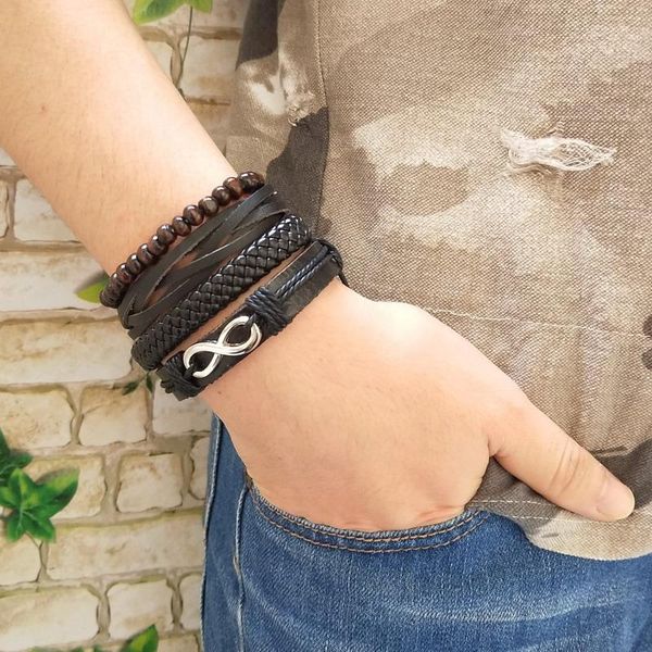 

link, chain 29 style optional fashion weave vintage leather anchor infinity charm black male men bracelets women female jewelry accessories
