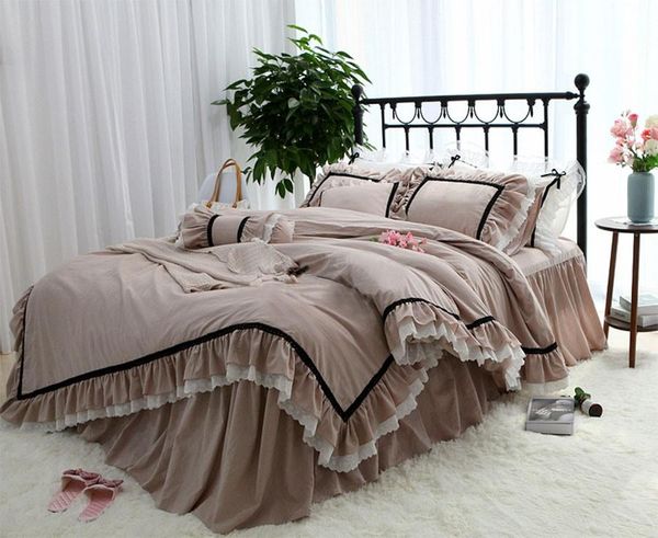 

bedding sets farmhouse ruffle lace duvet cover set twin full  king size 3/4/6pcs 100%cotton bedskirt pillowcase